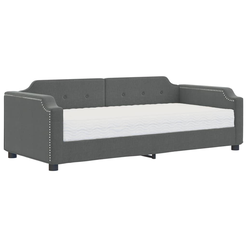 Lit de jour avec matelas gris foncé 90x200 cm tissu