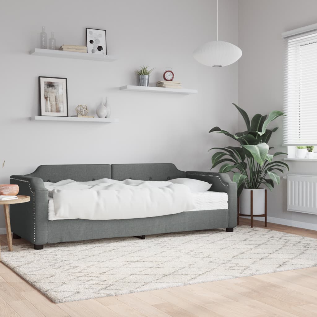 Lit de jour avec matelas gris foncé 90x200 cm tissu