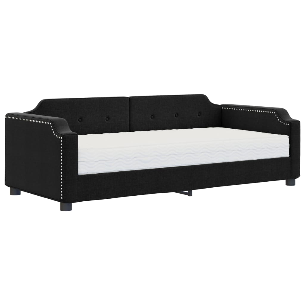 Lit de jour avec matelas noir 90x200 cm tissu