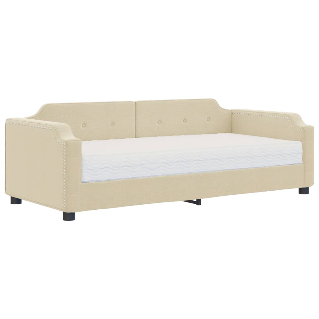 Lit de jour avec matelas crème 90x200 cm tissu