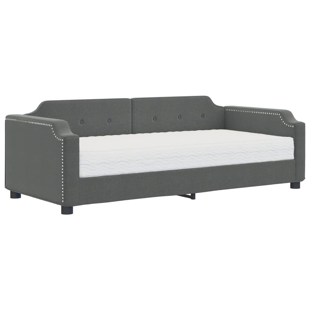 Lit de jour avec matelas gris foncé 90x190 cm tissu