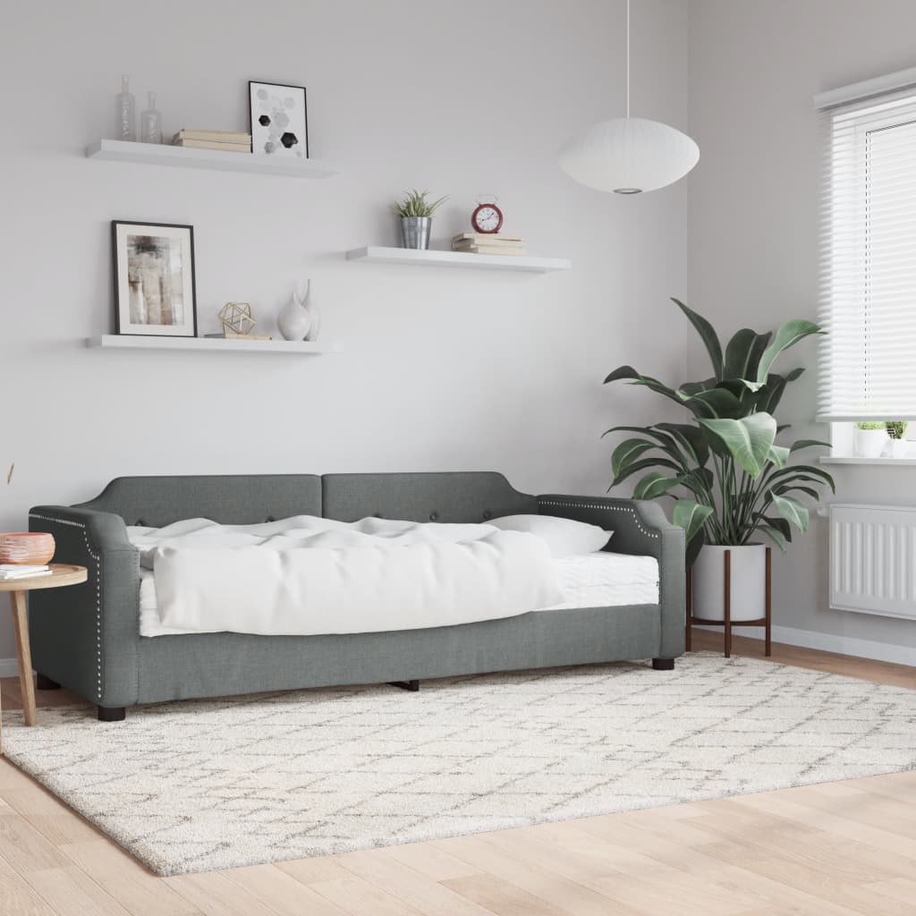 Lit de jour avec matelas gris foncé 90x190 cm tissu