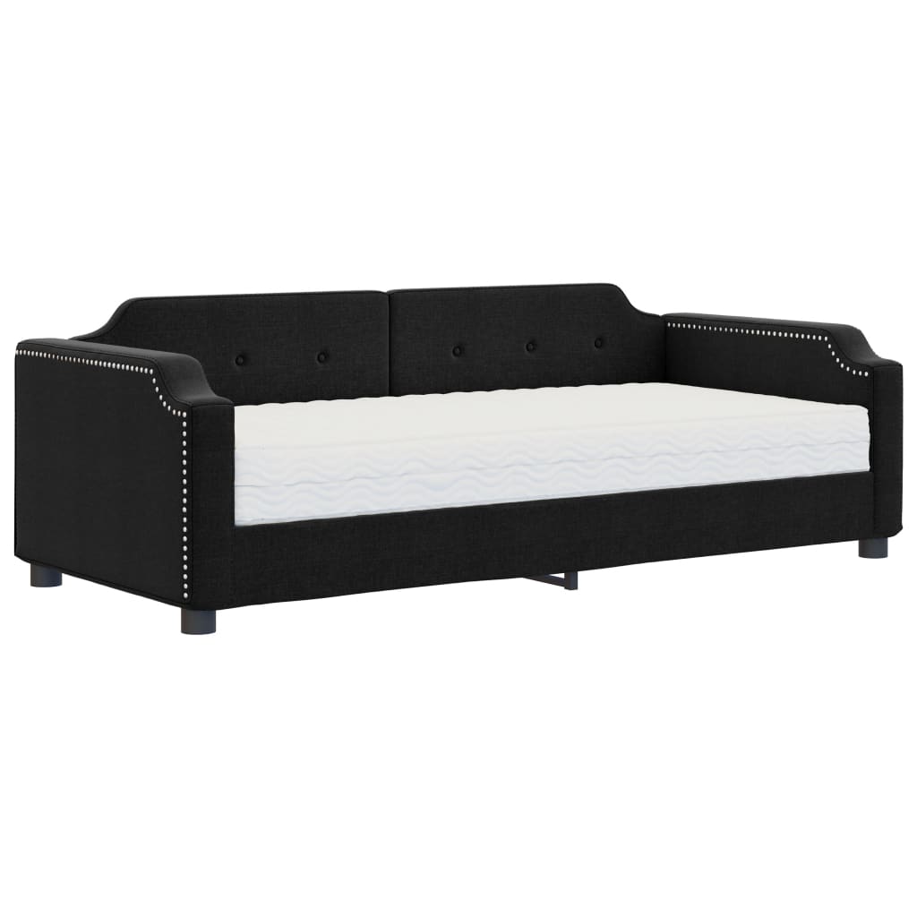 Lit de jour avec matelas noir 90x190 cm tissu