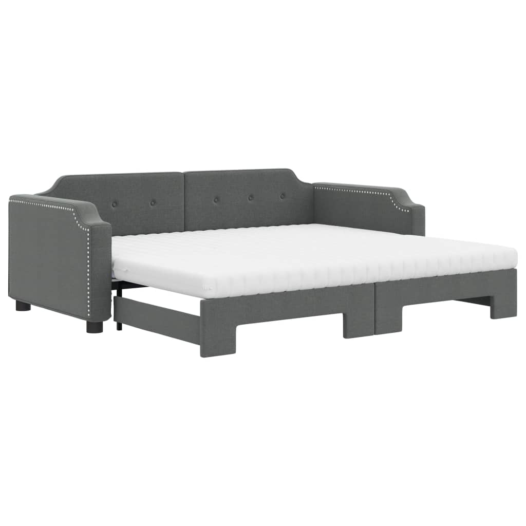 Day bed with trundle and dark gray mattress 80x200 cm fabric