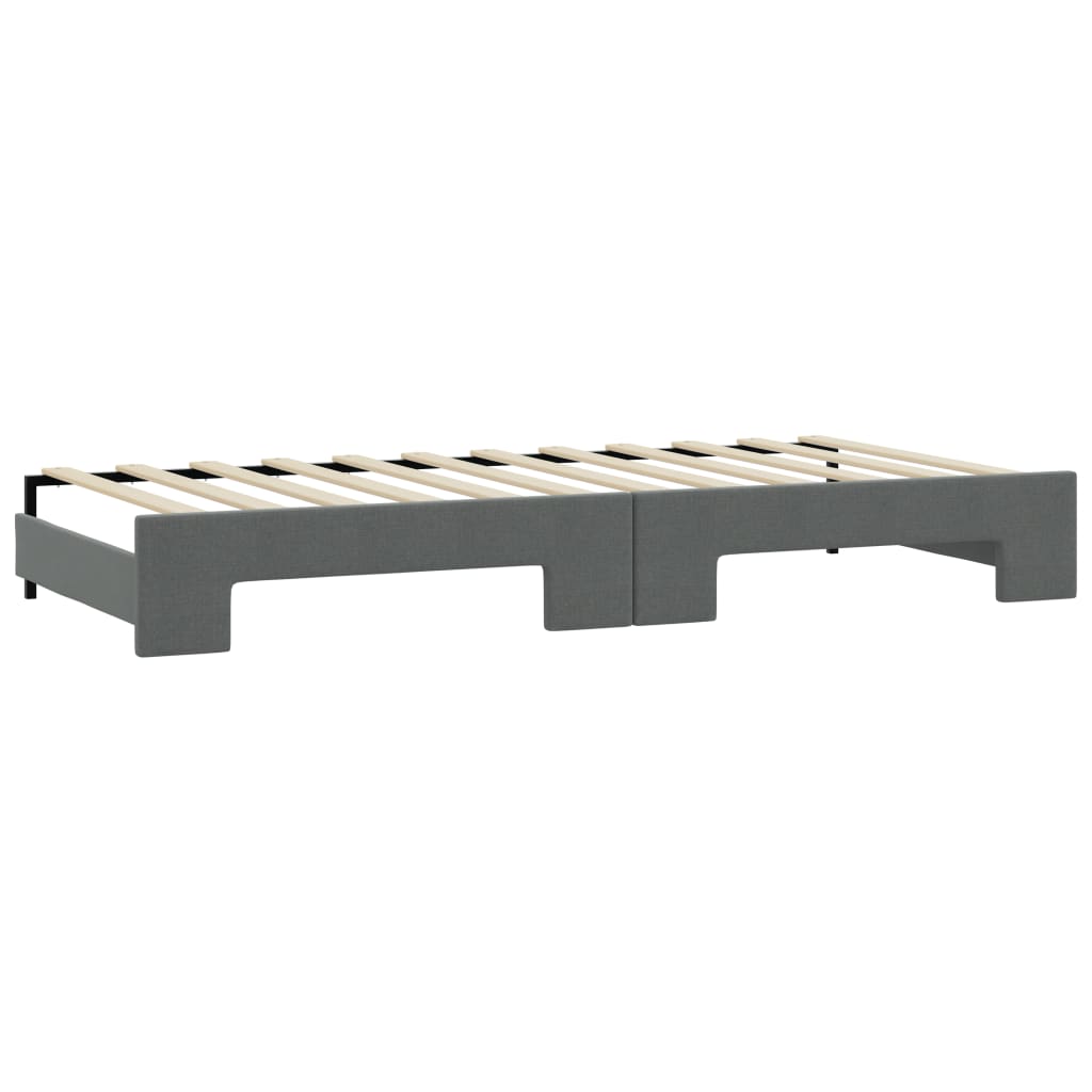 Day bed with trundle and dark gray mattress 80x200 cm fabric