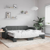 Day bed with trundle and dark gray mattress 80x200 cm fabric