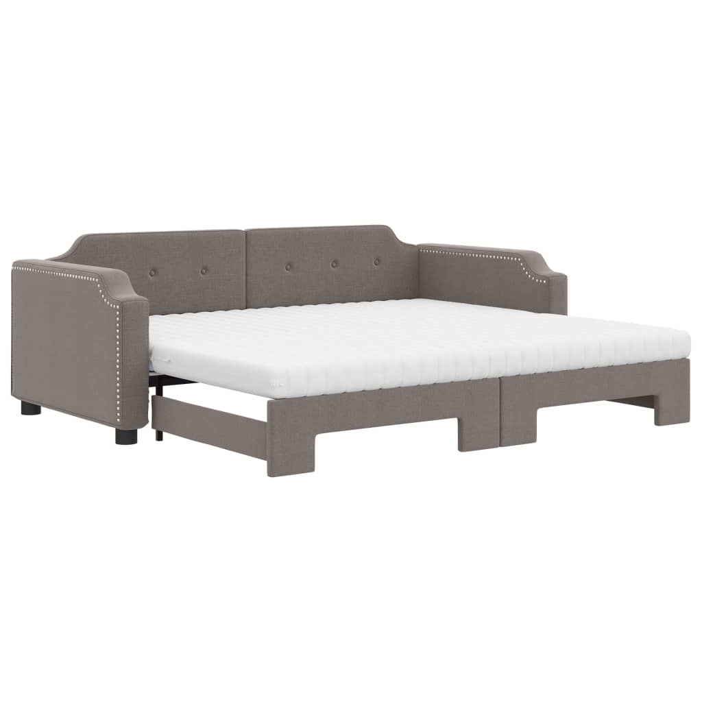 Lit de jour avec gigogne et matelas taupe 80x200 cm tissu