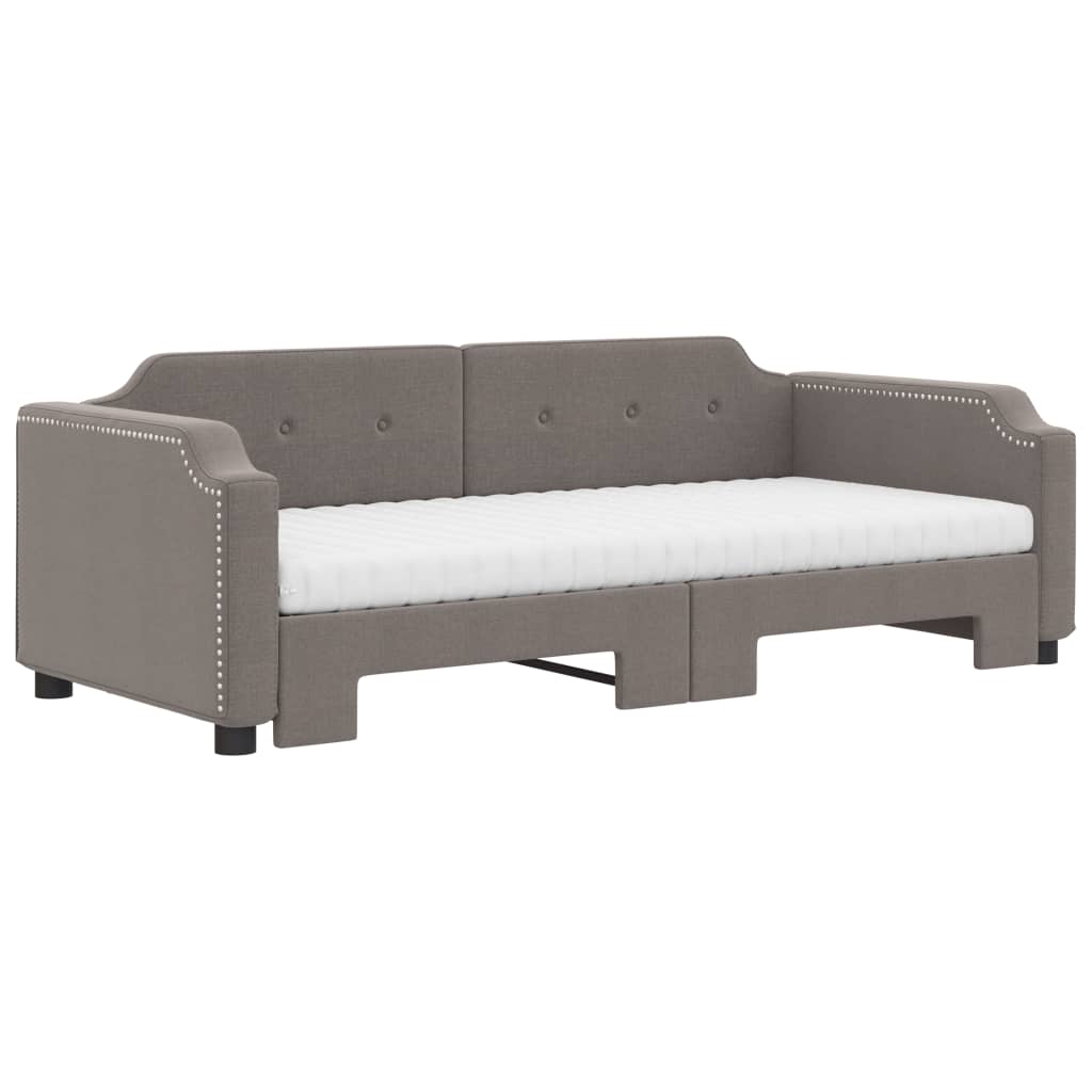 Lit de jour avec gigogne et matelas taupe 80x200 cm tissu