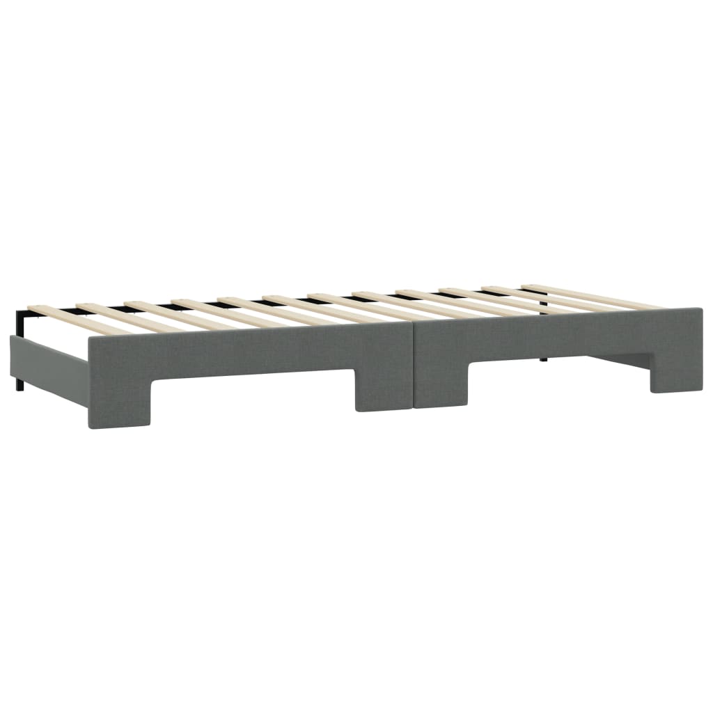 Lit de jour avec gigogne et matelas gris foncé 90x200 cm tissu