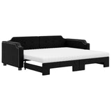 Day bed with trundle and black mattress 90x200 cm fabric