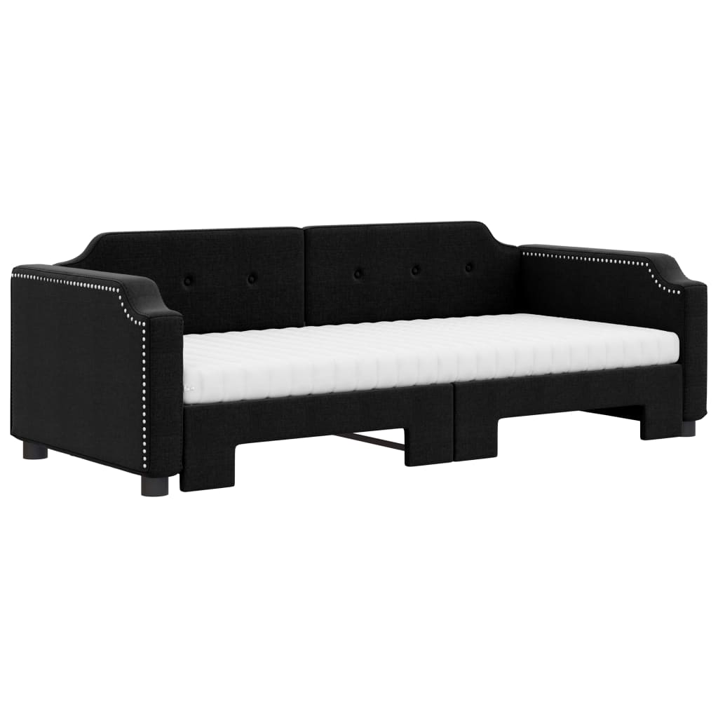 Day bed with trundle and black mattress 90x200 cm fabric