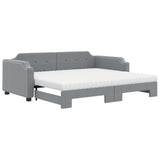 Lit de jour avec gigogne et matelas gris clair 100x200 cm tissu