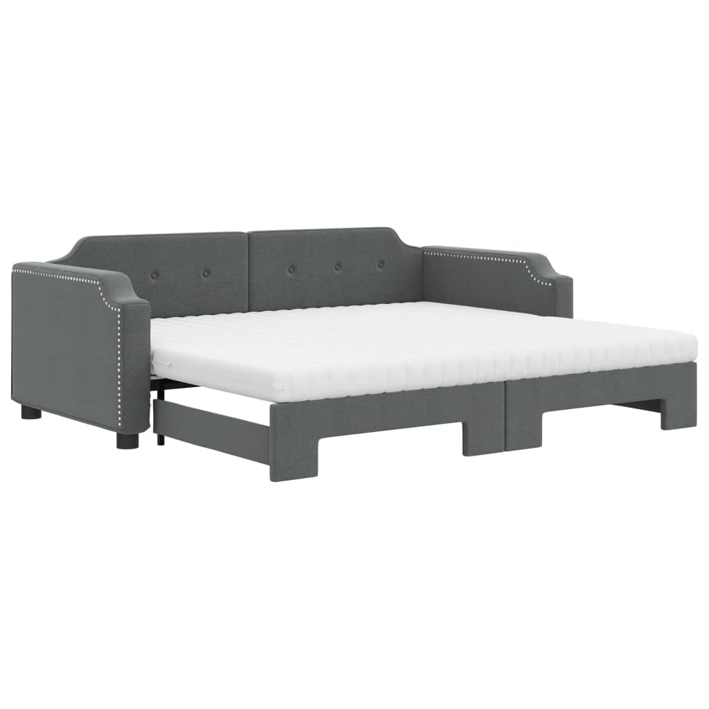 Lit de jour avec gigogne et matelas gris foncé 100x200 cm tissu