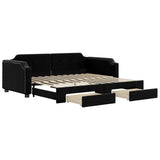 Day bed with trundle and drawers without mattress black 80x200 cm