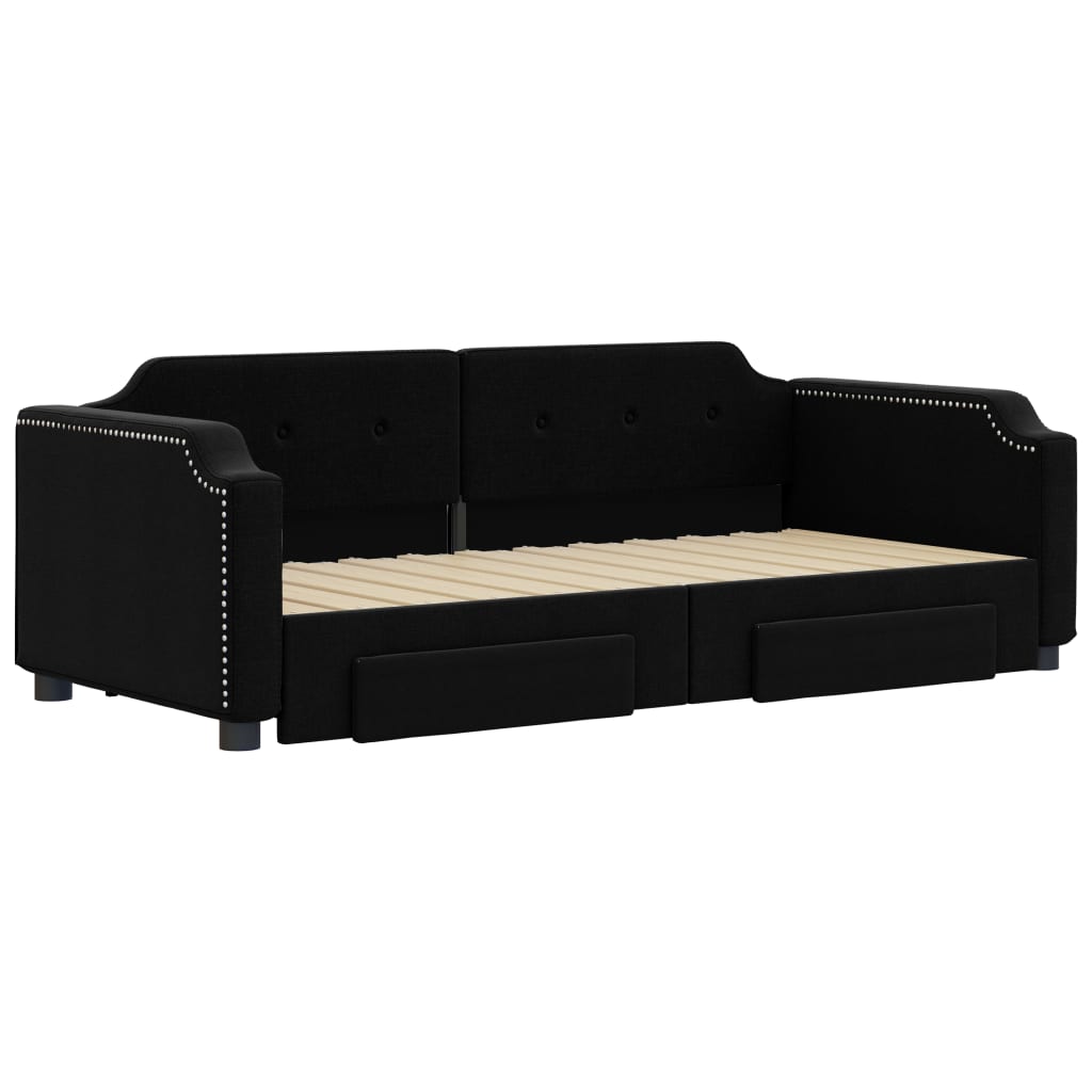 Day bed with trundle and drawers without mattress black 80x200 cm