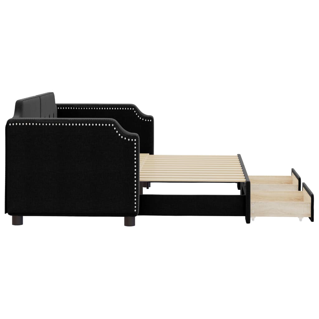 Day bed with trundle and drawers without mattress black 80x200 cm