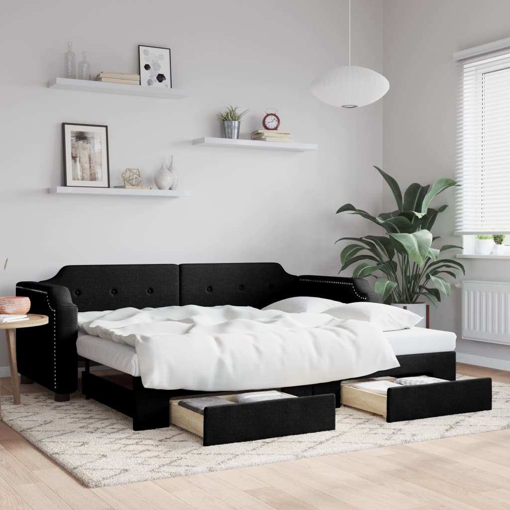 Day bed with trundle and drawers without mattress black 80x200 cm