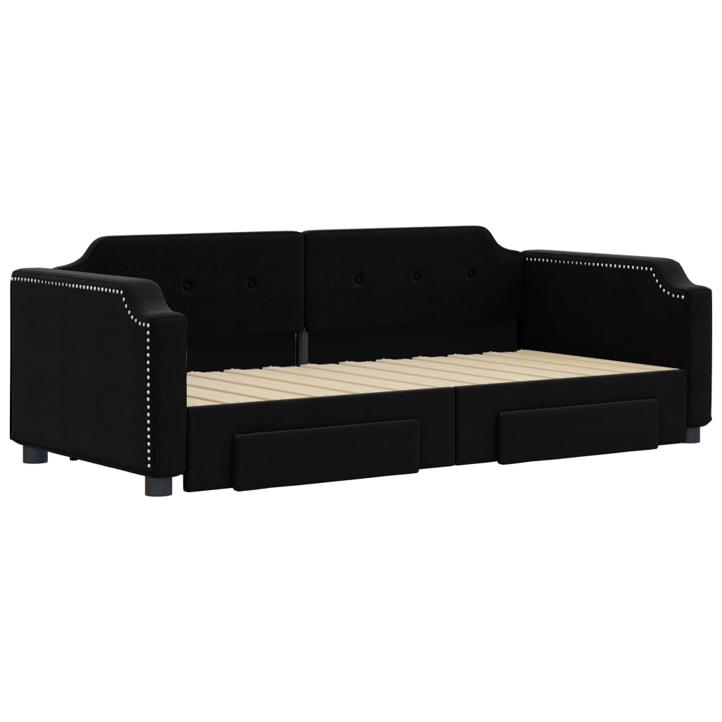 Day bed with trundle and drawers without mattress black 90x200 cm