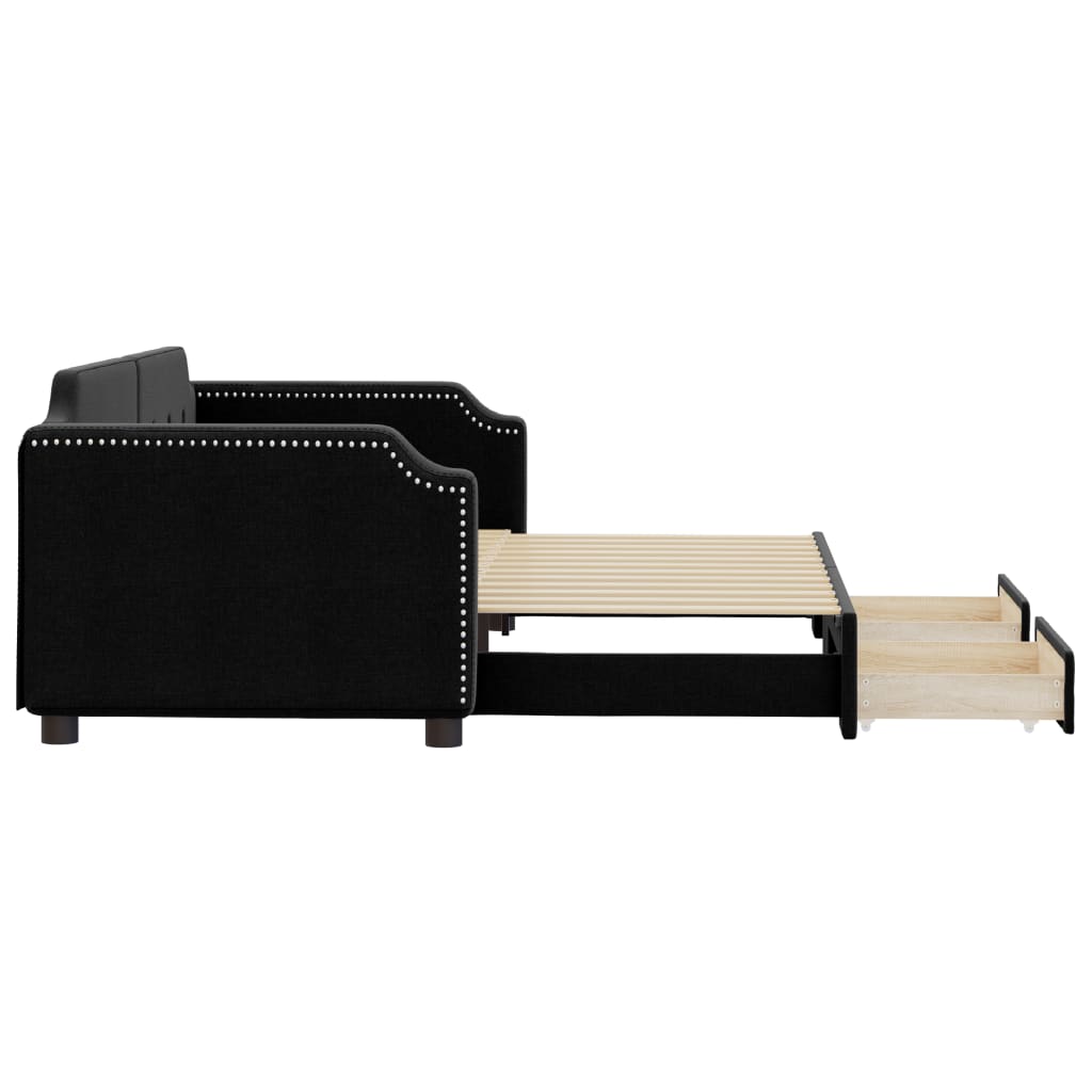 Day bed with trundle and drawers without mattress black 90x200 cm