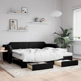 Day bed with trundle and drawers without mattress black 90x200 cm