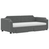 Day bed with trundle and drawers dark gray 90x200 cm fabric