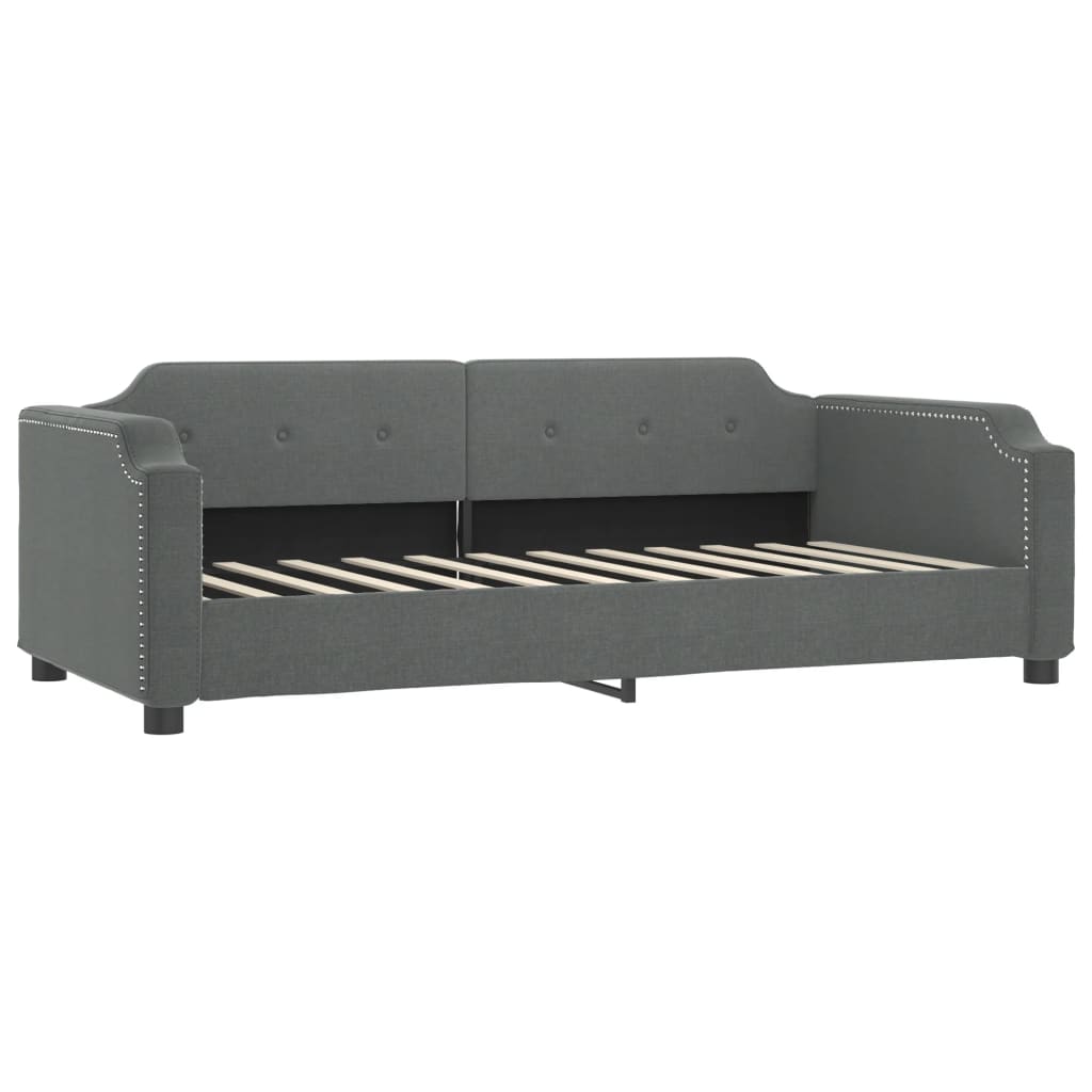 Day bed with trundle and drawers dark gray 90x200 cm fabric