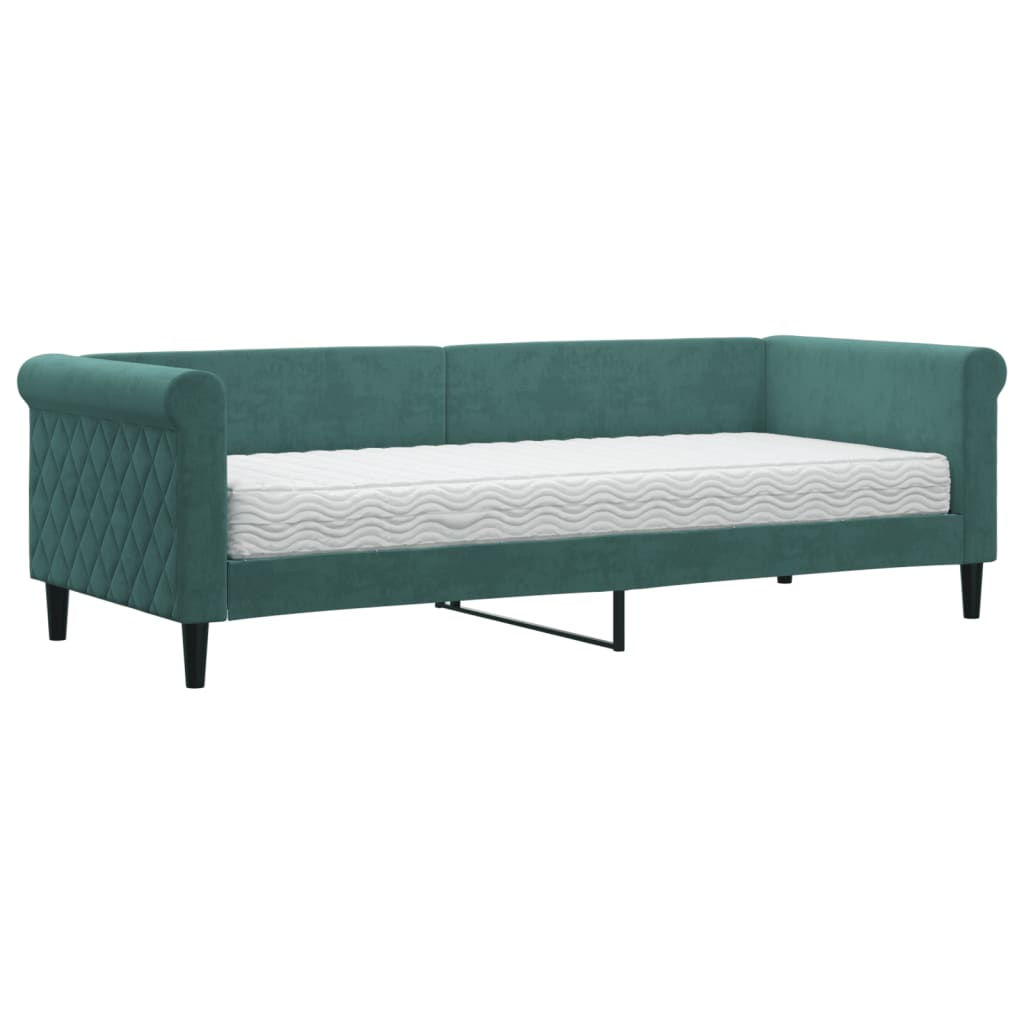 Day bed with dark green mattress 80x200 cm velvet