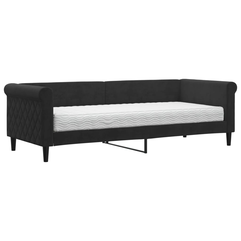 Lit de jour avec matelas noir 80x200 cm velours