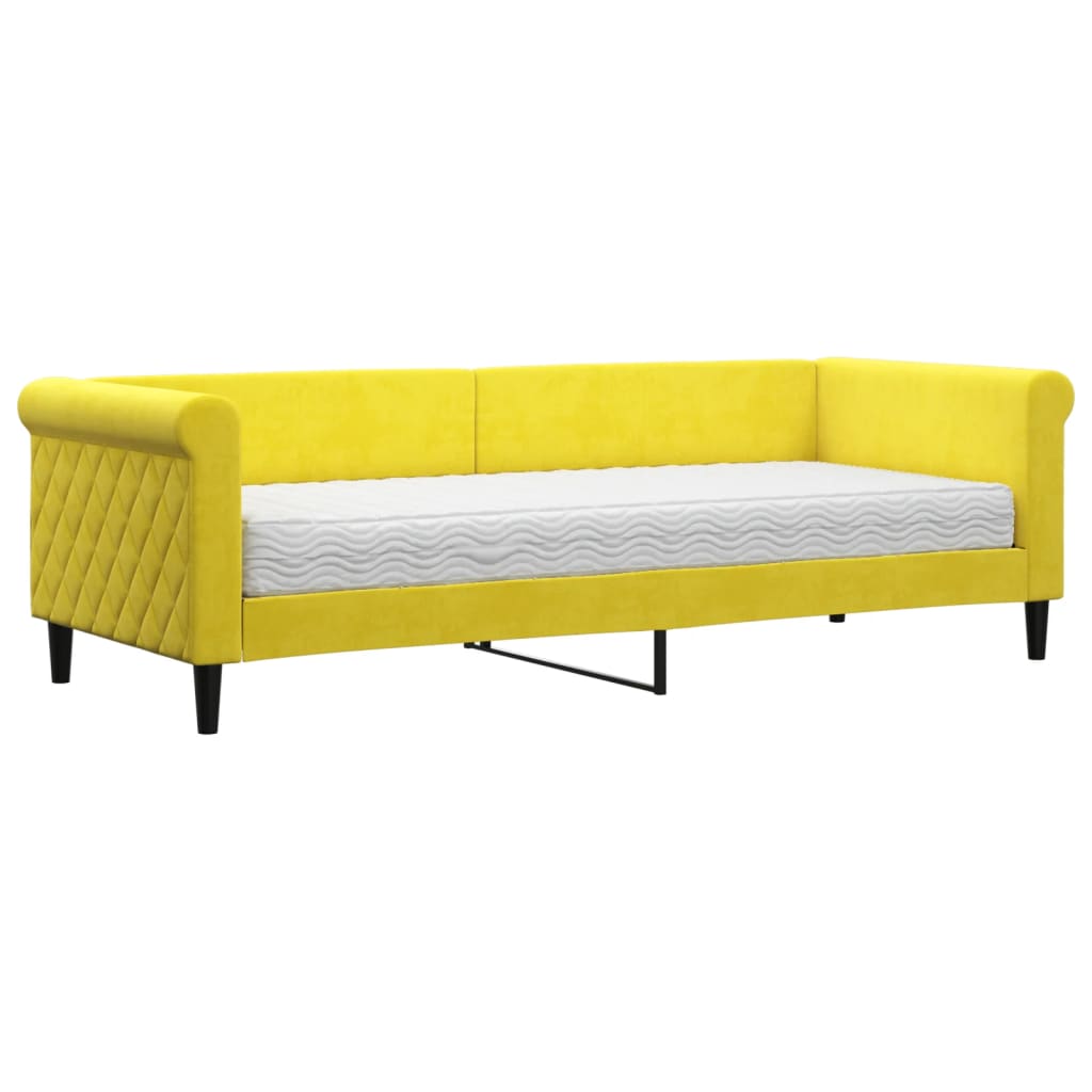 Lit de jour avec matelas jaune 80x200 cm velours