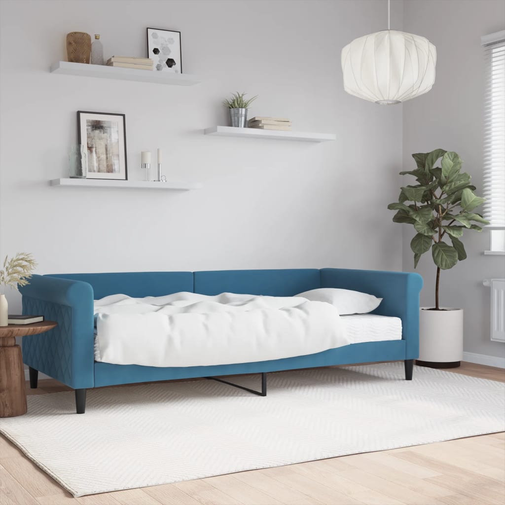 Lit de jour avec matelas bleu 90x200 cm velours