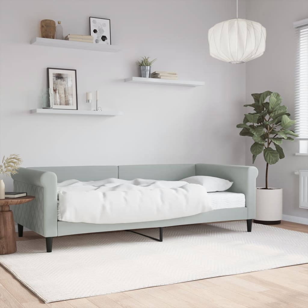 Lit de jour avec matelas gris clair 90x200 cm velours