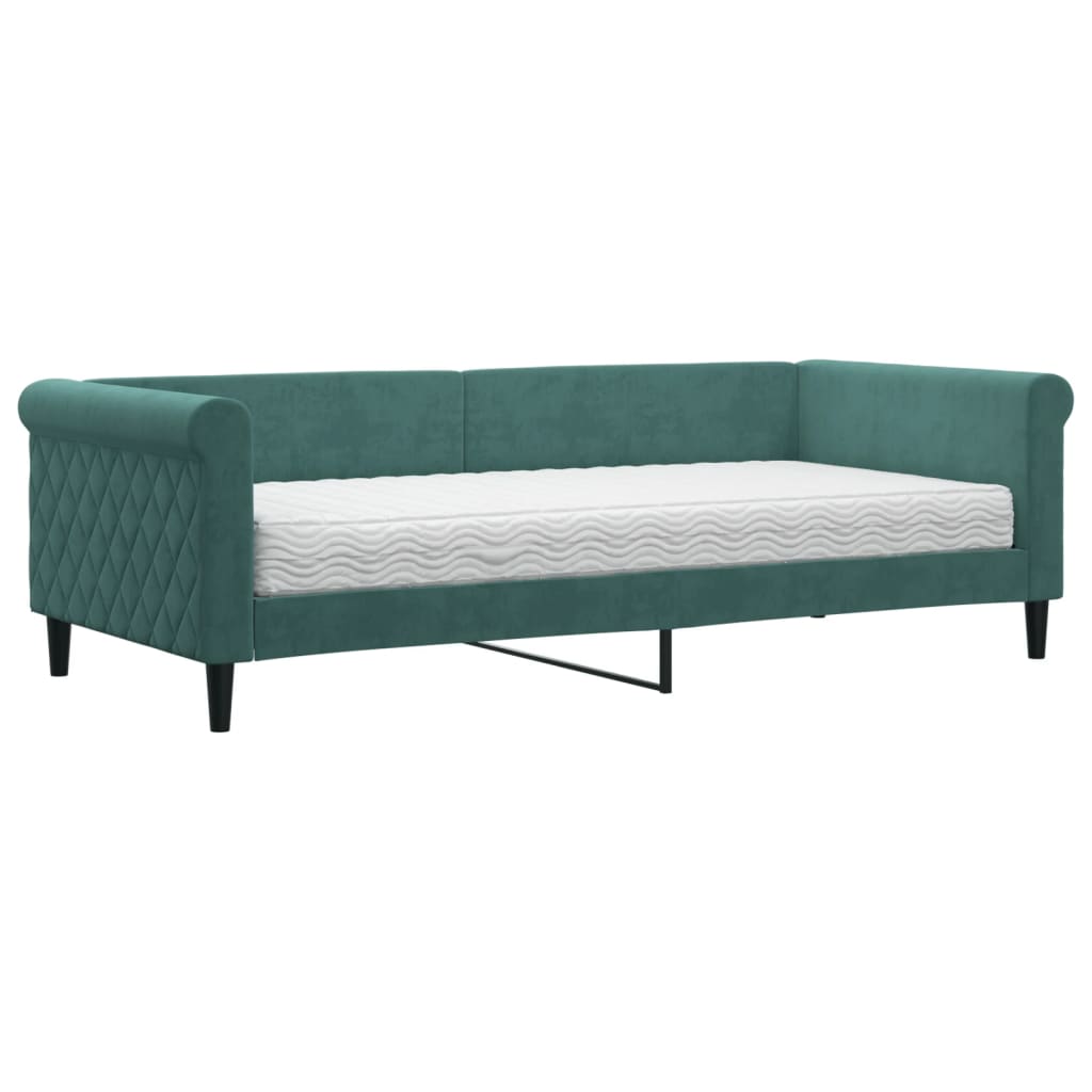 Day bed with dark green mattress 90x200 cm velvet