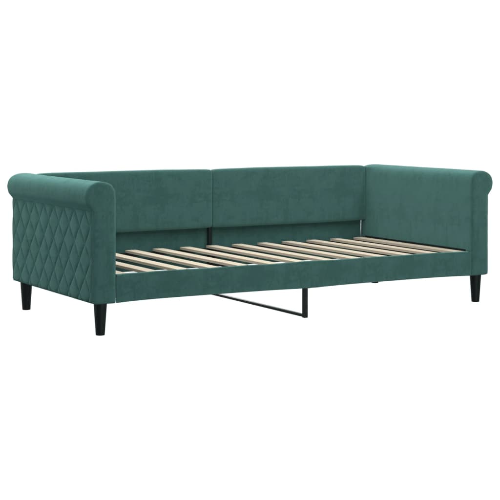 Day bed with dark green mattress 90x200 cm velvet