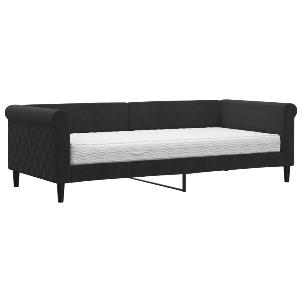 Lit de jour avec matelas noir 90x200 cm velours