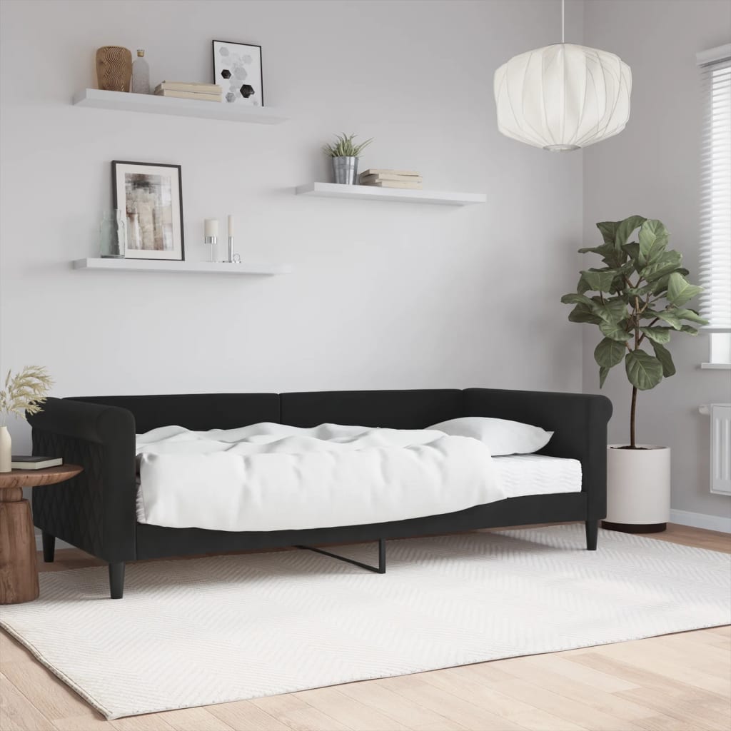 Lit de jour avec matelas noir 90x200 cm velours