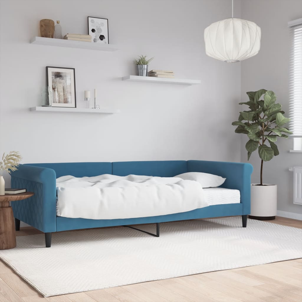 Lit de jour avec matelas bleu 100x200 cm velours