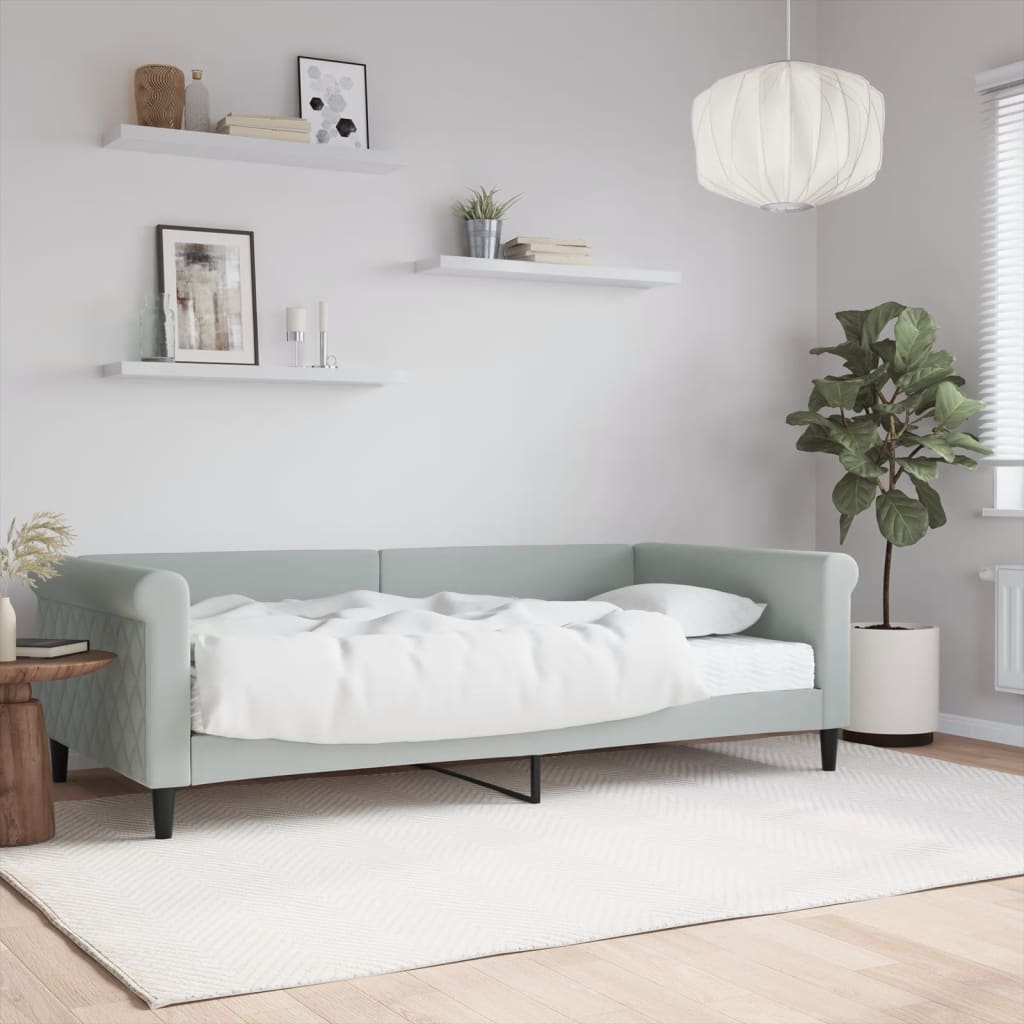 Lit de jour avec matelas gris clair 100x200 cm velours