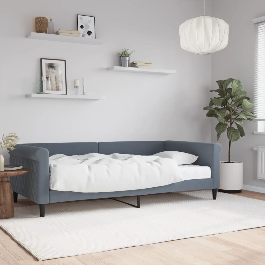 Lit de jour avec matelas gris foncé 100x200 cm velours