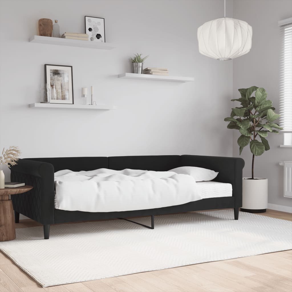 Lit de jour avec matelas noir 100x200 cm velours