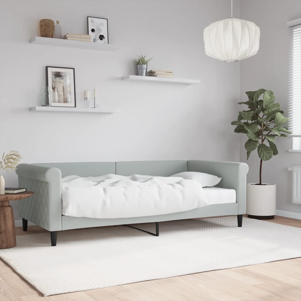 Lit de jour avec matelas gris clair 90x190 cm velours