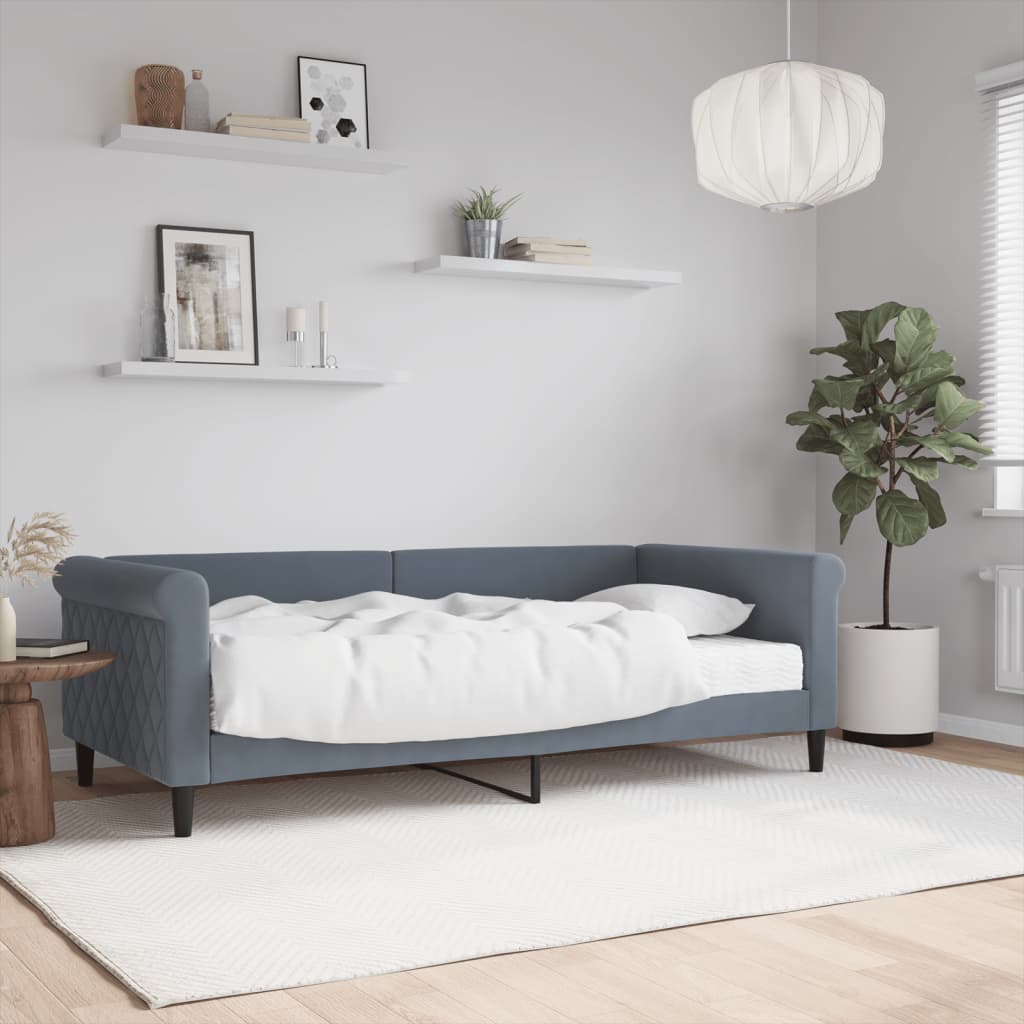 Lit de jour avec matelas gris foncé 90x190 cm velours