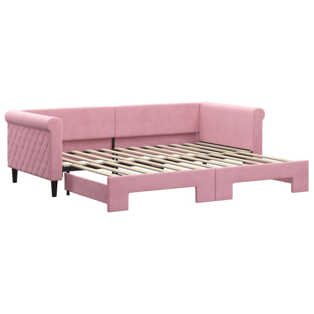 Lit de jour avec gigogne sans matelas rose 90x200 cm