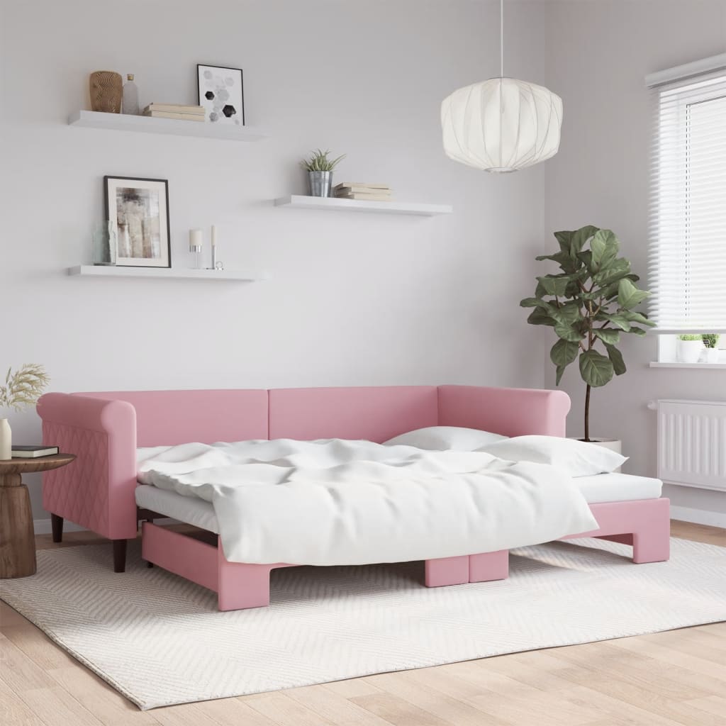 Lit de jour avec gigogne sans matelas rose 90x200 cm