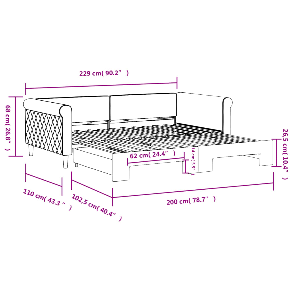 Day bed with trundle without mattress blue 100x200 cm