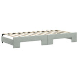 Lit de jour avec gigogne et matelas gris clair 90x200cm velours