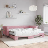 Lit de jour avec gigogne et matelas rose 90x200 cm velours