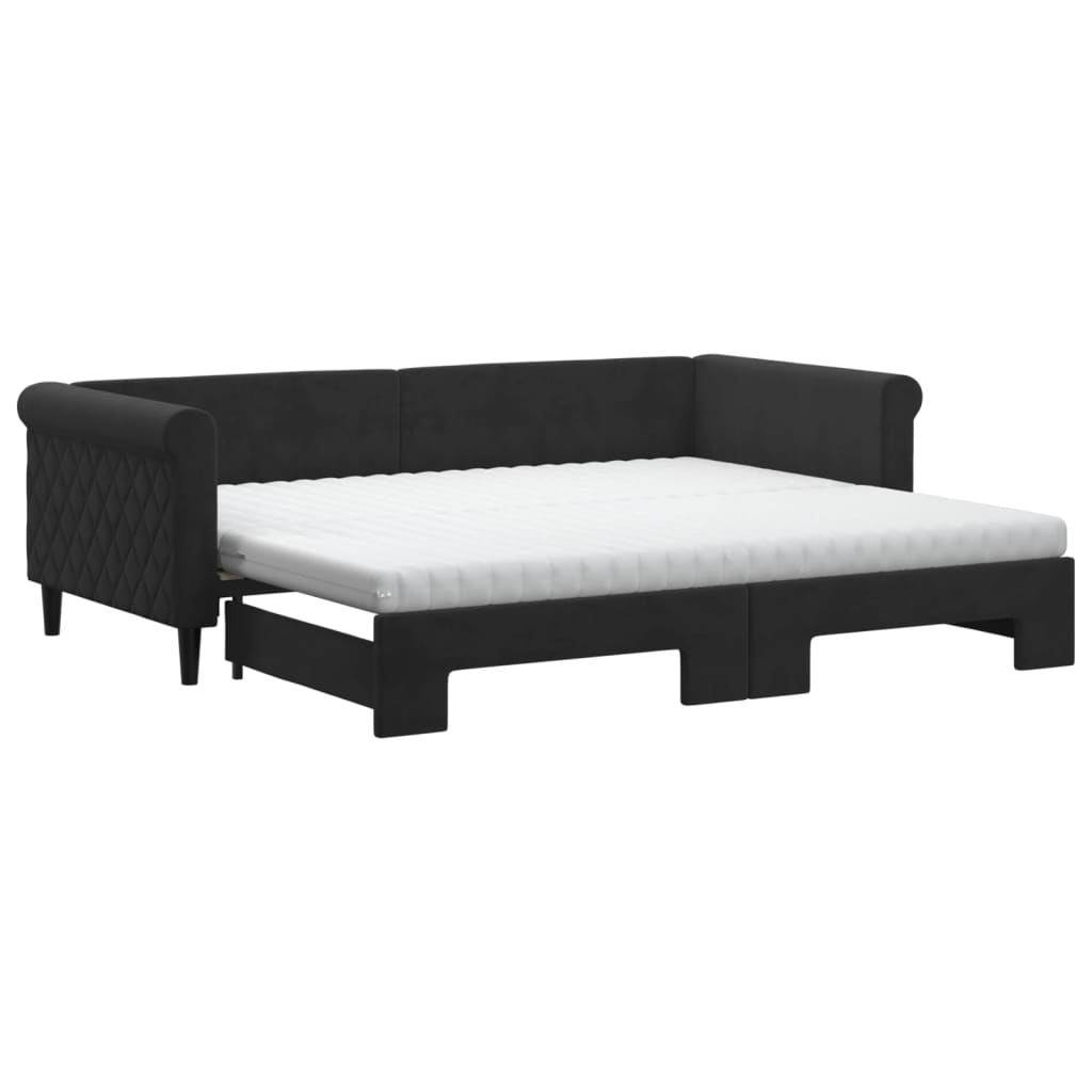 Lit de jour avec gigogne et matelas noir 90x200 cm velours