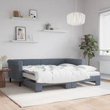 Lit de jour avec gigogne et matelas gris foncé 90x190cm velours