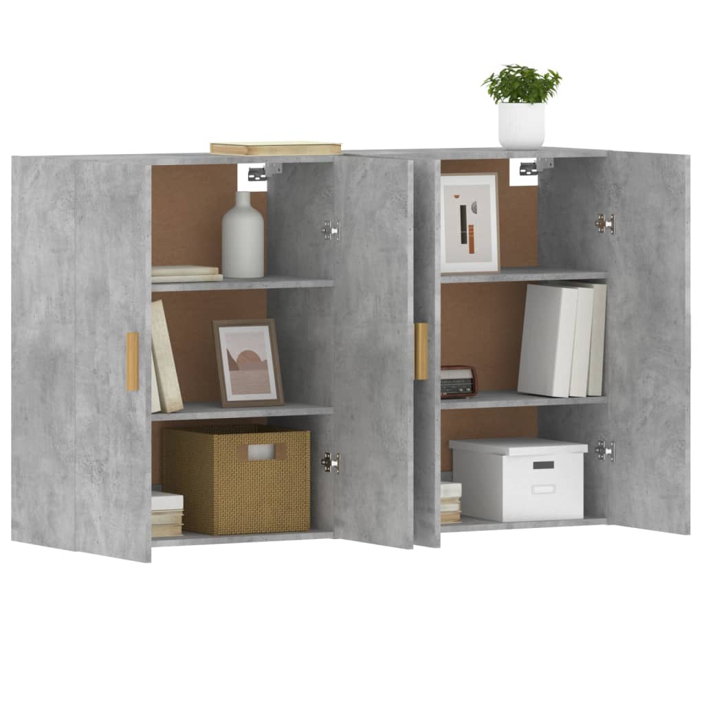 2 pcs wall cabinets concrete gray engineered wood