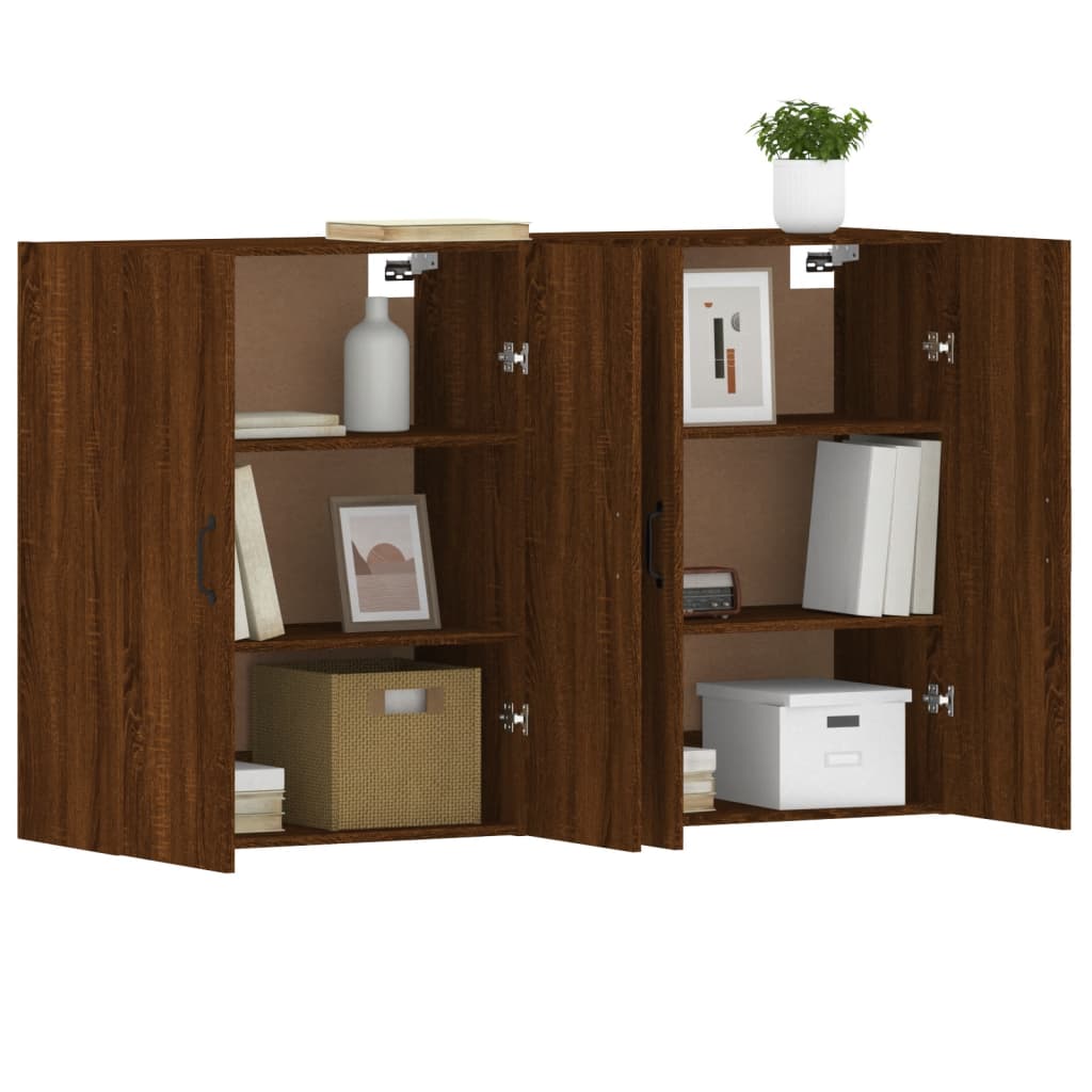 2 pcs wall cabinets oak brown engineered wood